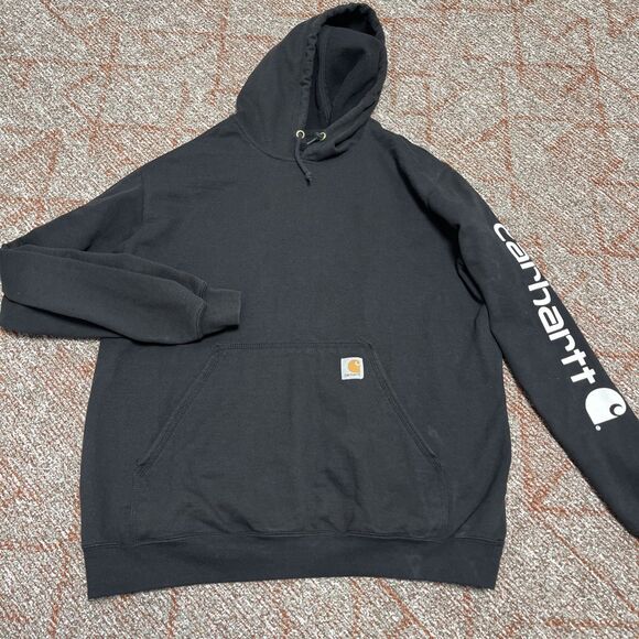 CARHARRT Original Fit Hoodie Sweatshirt Distressed Long Sleeve Black Large - Picture 1 of 7